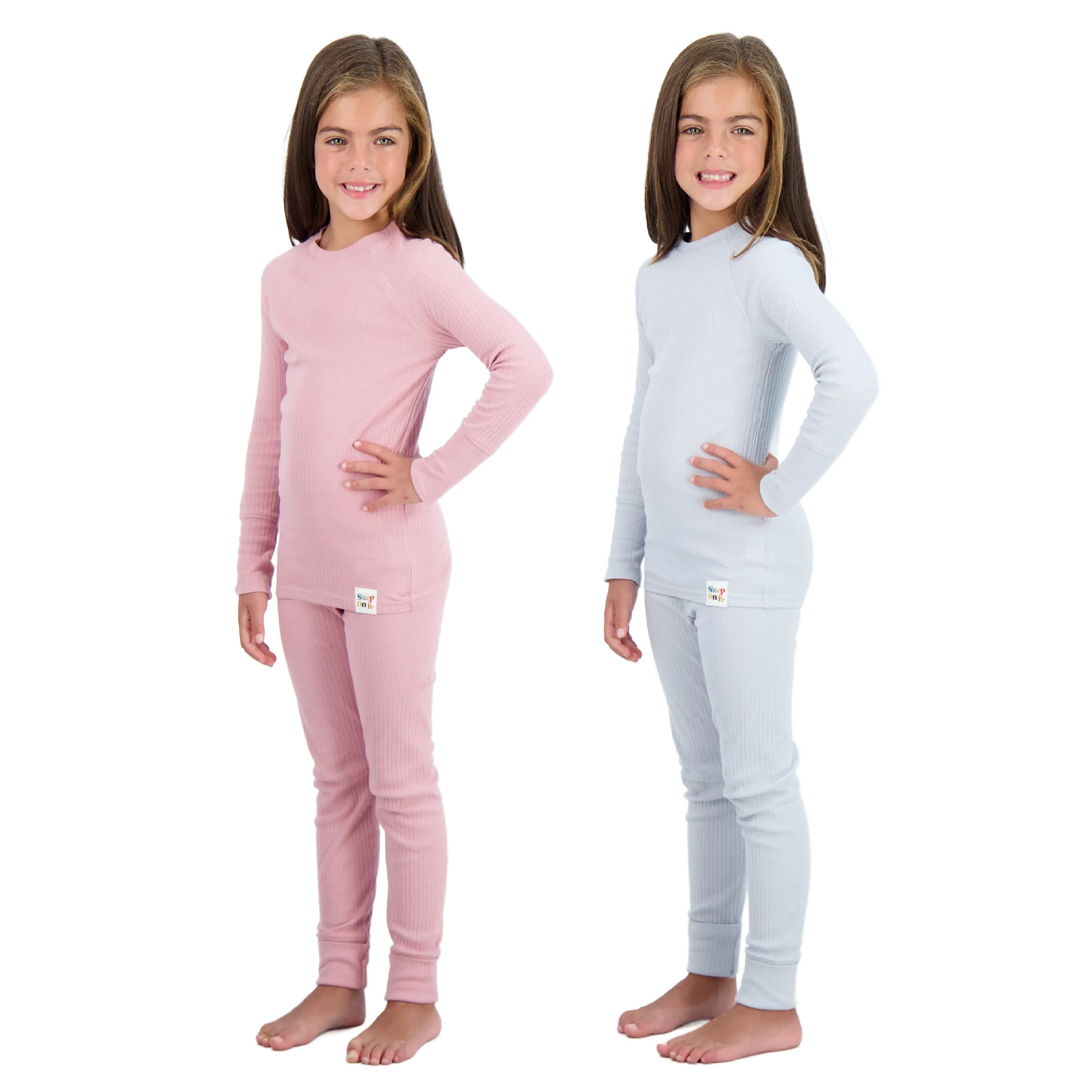 4-Piece 100% Organic Cotton Rib Knit Pajama Sets for Boys & Girls, Pink & Gray