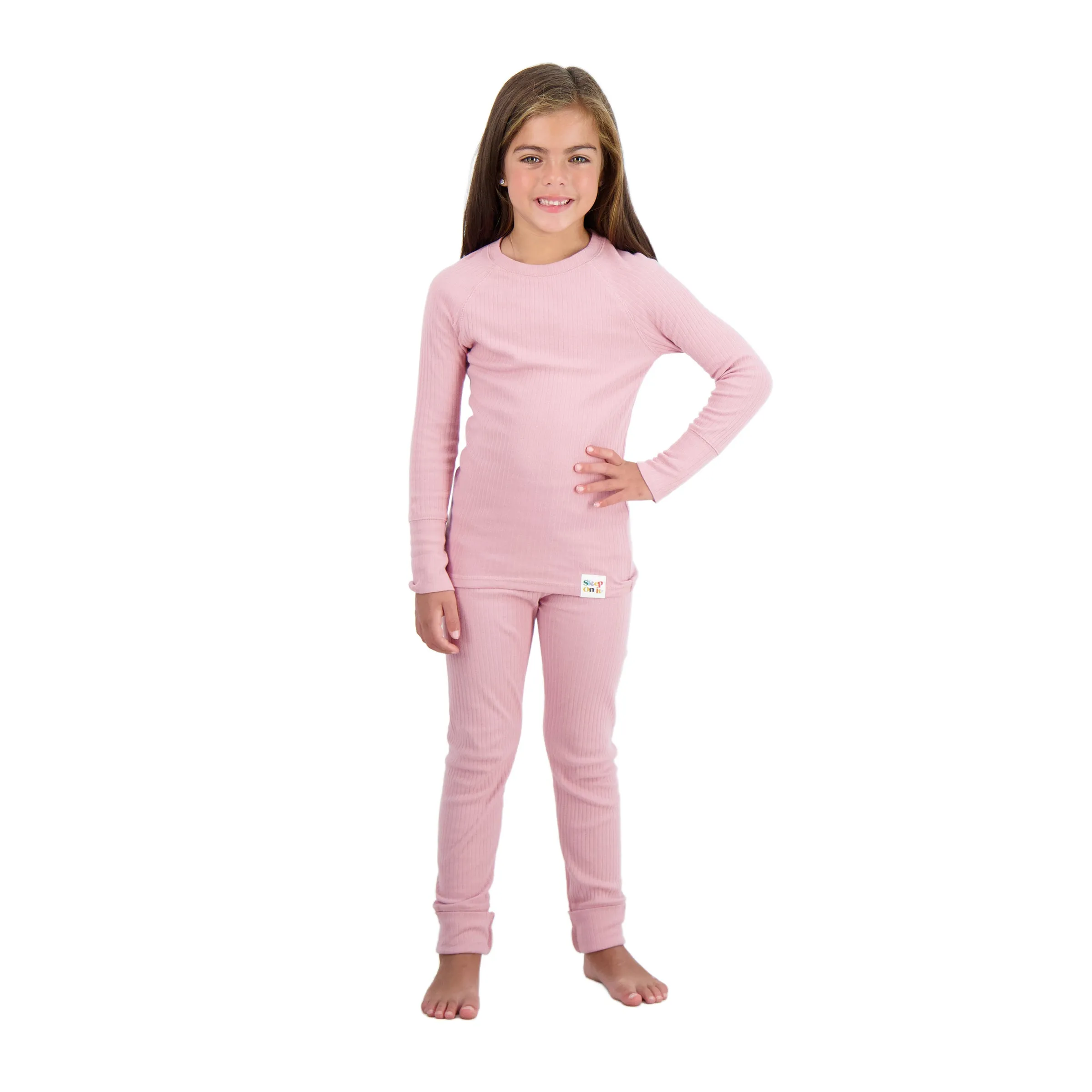 4-Piece 100% Organic Cotton Rib Knit Pajama Sets for Boys & Girls, Pink & Gray