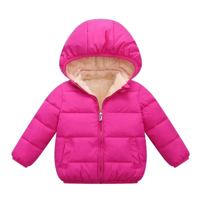 Baby Children Coats Winter Thick Jackets For Boys Warm Plush Thicken Outerwear For Girls Fur Hooded Jacket Kids Clothes Snowsuit