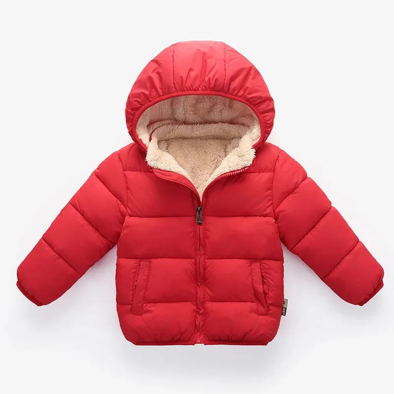 Baby Children Coats Winter Thick Jackets For Boys Warm Plush Thicken Outerwear For Girls Fur Hooded Jacket Kids Clothes Snowsuit