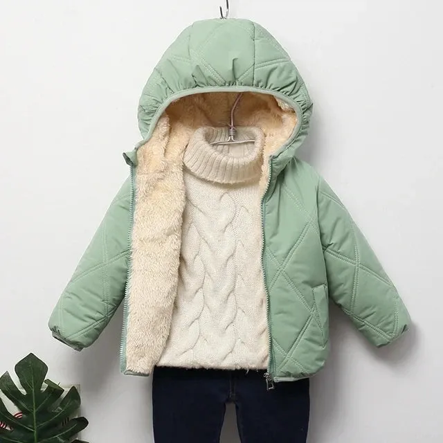 Baby Children Coats Winter Thick Jackets For Boys Warm Plush Thicken Outerwear For Girls Fur Hooded Jacket Kids Clothes Snowsuit