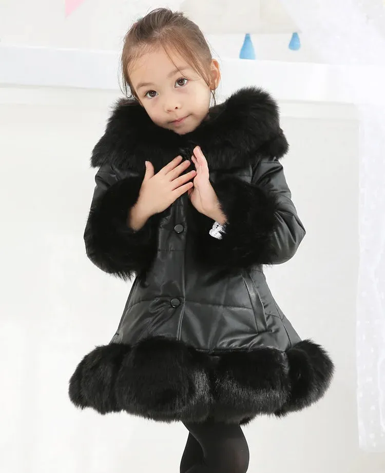 Baby Winter Warm Fur Coats For Girls Long Sleeve Hooded Thick Girls Jacket Party Kids Fur Outwear Clothing