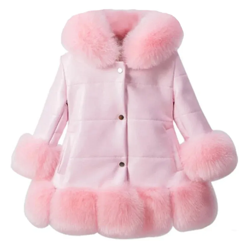 Baby Winter Warm Fur Coats For Girls Long Sleeve Hooded Thick Girls Jacket Party Kids Fur Outwear Clothing