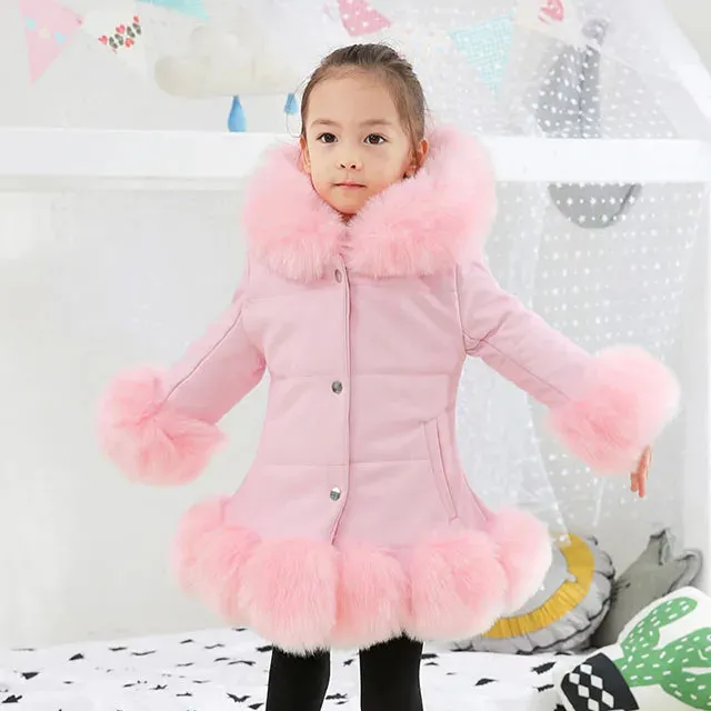 Baby Winter Warm Fur Coats For Girls Long Sleeve Hooded Thick Girls Jacket Party Kids Fur Outwear Clothing