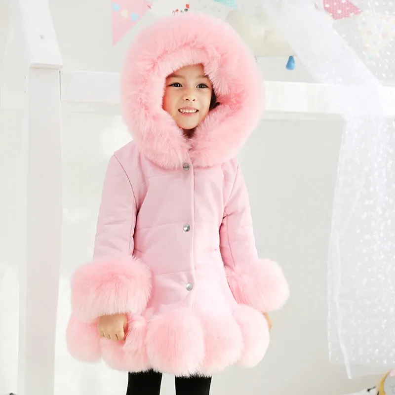 Baby Winter Warm Fur Coats For Girls Long Sleeve Hooded Thick Girls Jacket Party Kids Fur Outwear Clothing