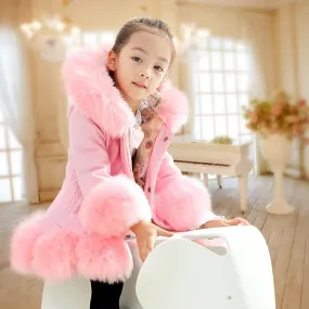 Baby Winter Warm Fur Coats For Girls Long Sleeve Hooded Thick Girls Jacket Party Kids Fur Outwear Clothing