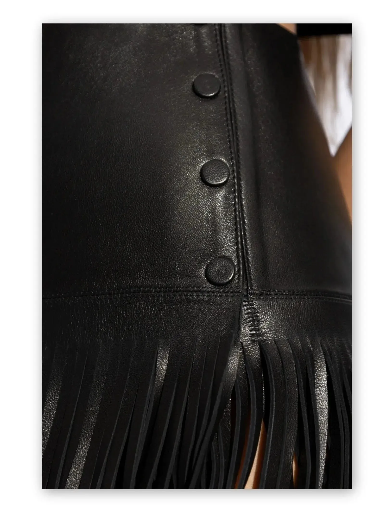 Black Leather Fringed Mini Skirt