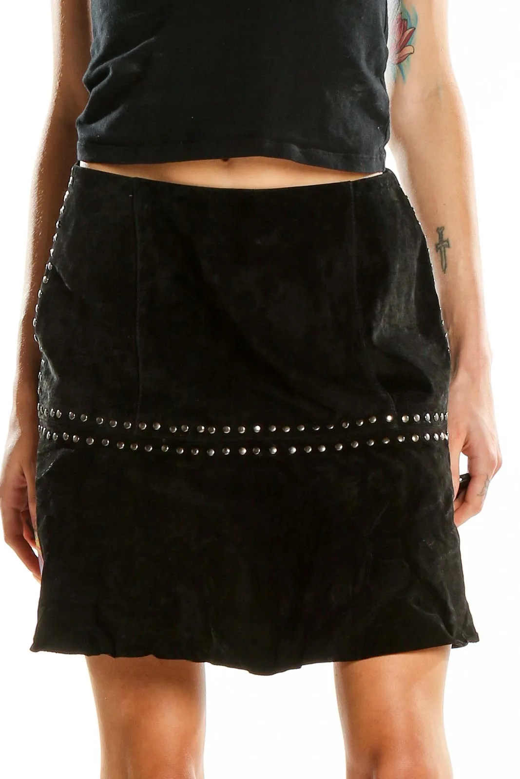 Black Leather Studded Mini Skirt