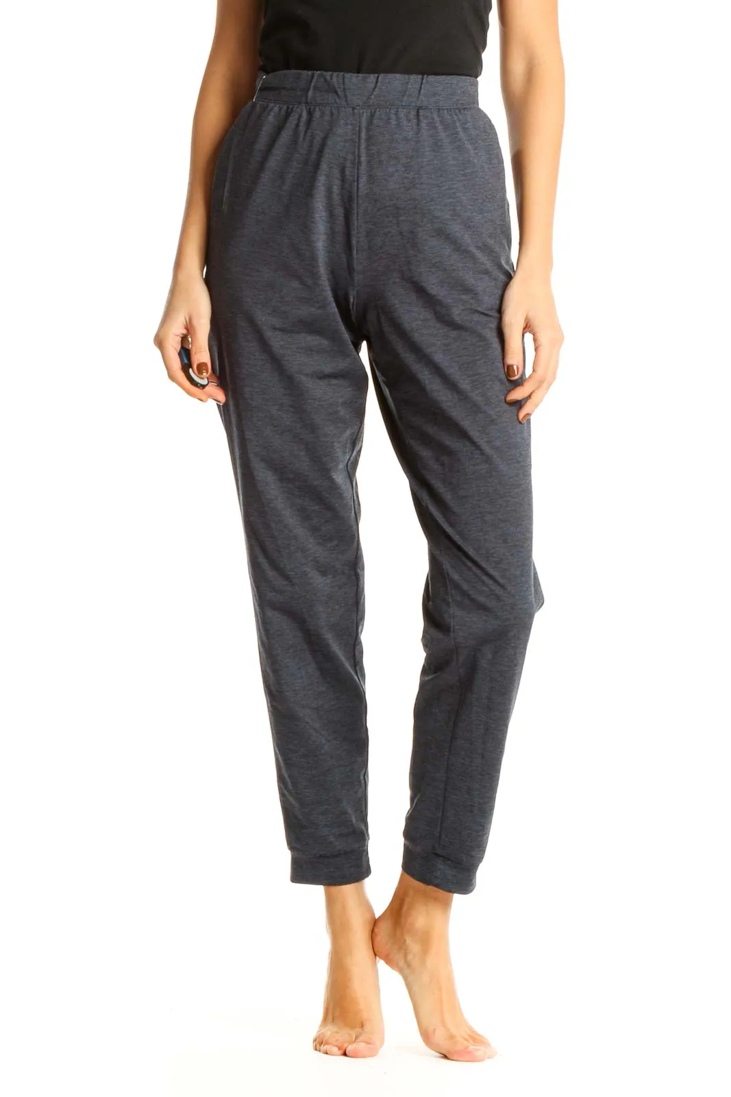 Blue Textured Casual Sweatpants