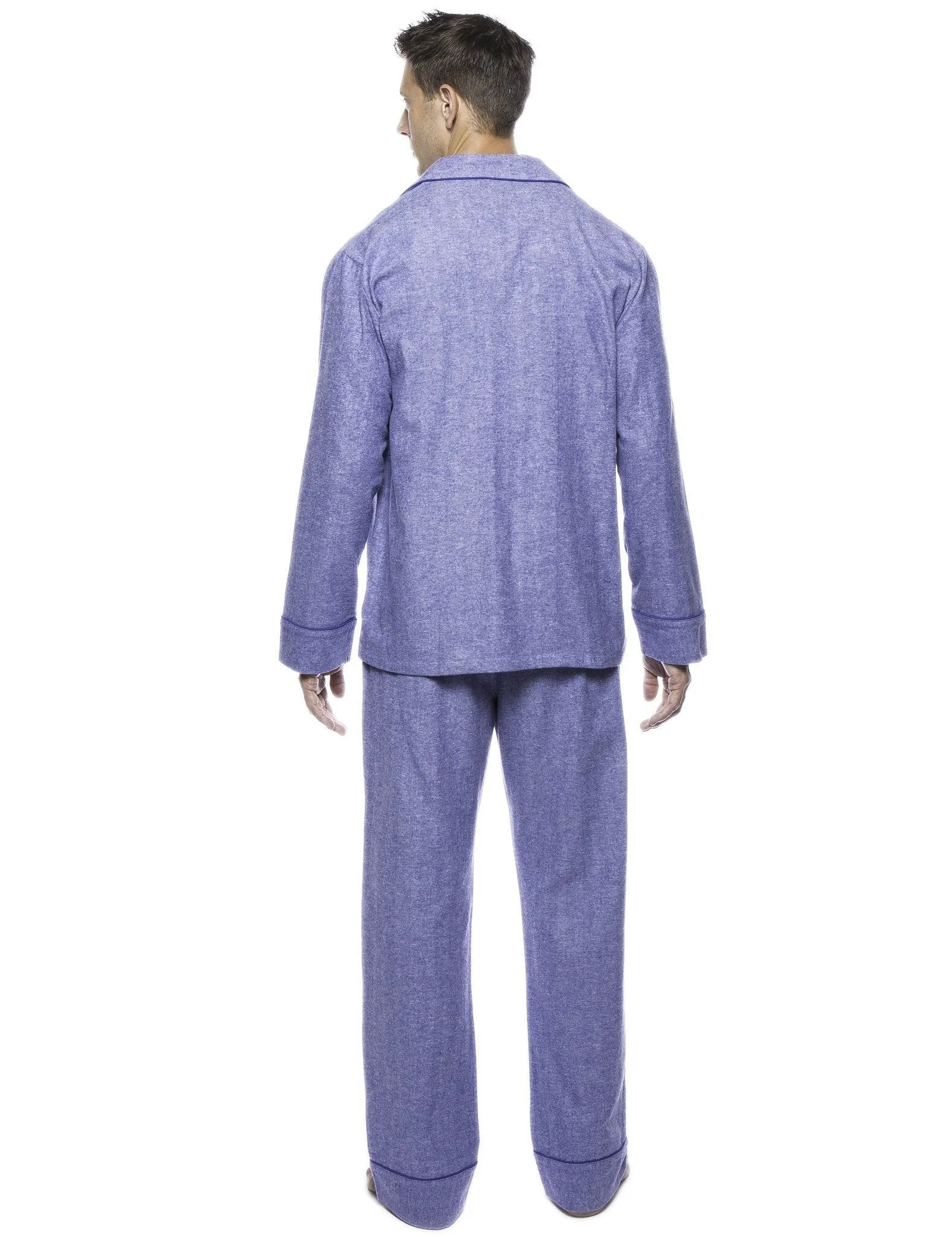 Box Packaged Men's Premium 100% Cotton Flannel Pajama Sleepwear Set - Herringbone Blue