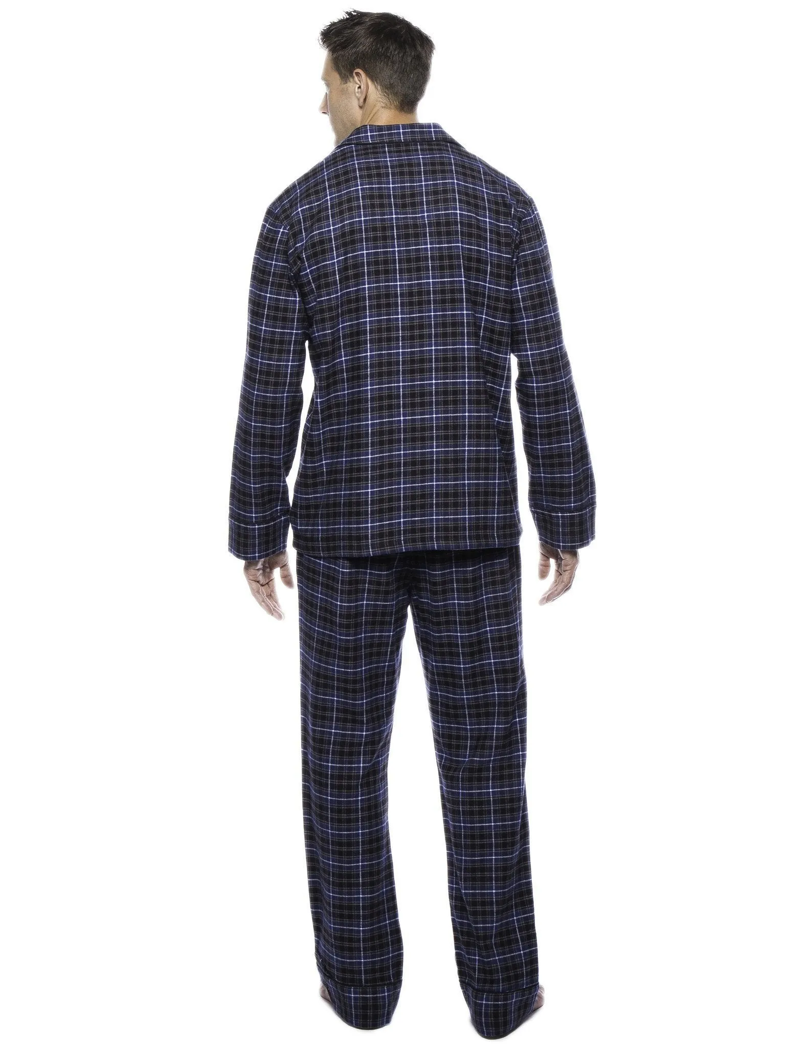 Box Packaged Men's Premium 100% Cotton Flannel Pajama Sleepwear Set - Plaid Navy/Black