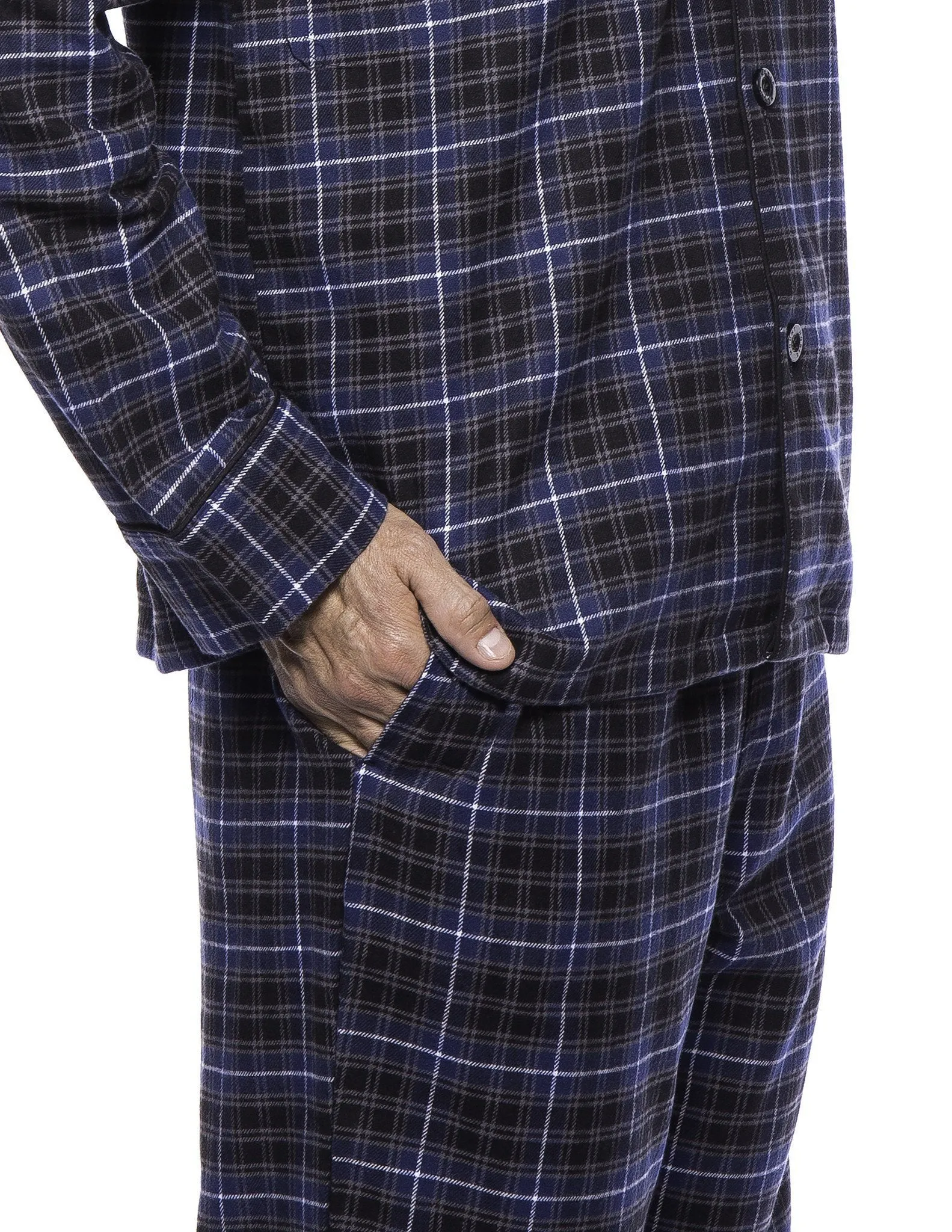 Box Packaged Men's Premium 100% Cotton Flannel Pajama Sleepwear Set - Plaid Navy/Black