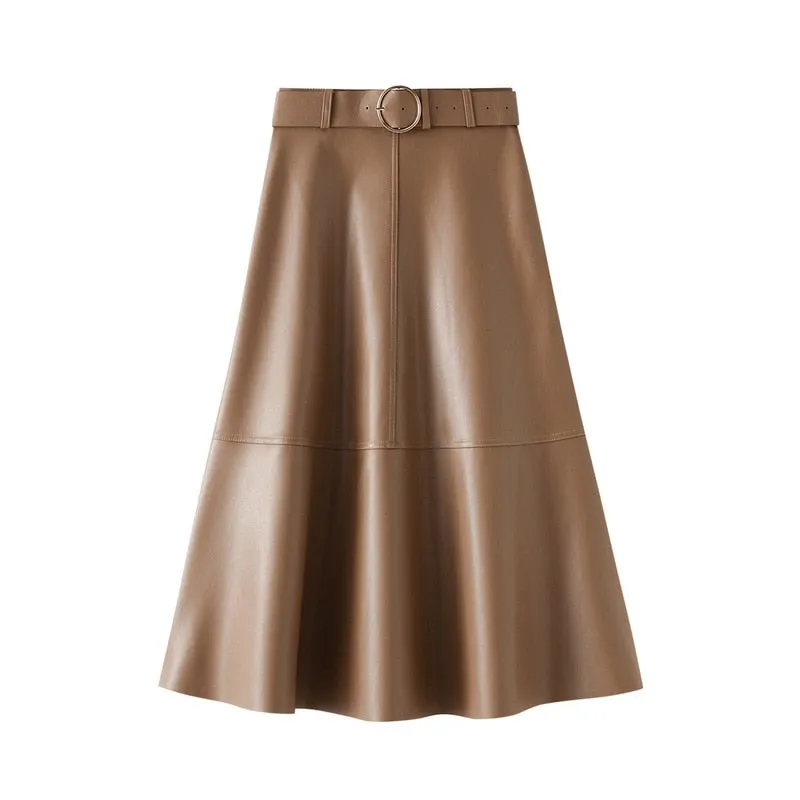 Brea Faux Leather Flare Midi Skirts