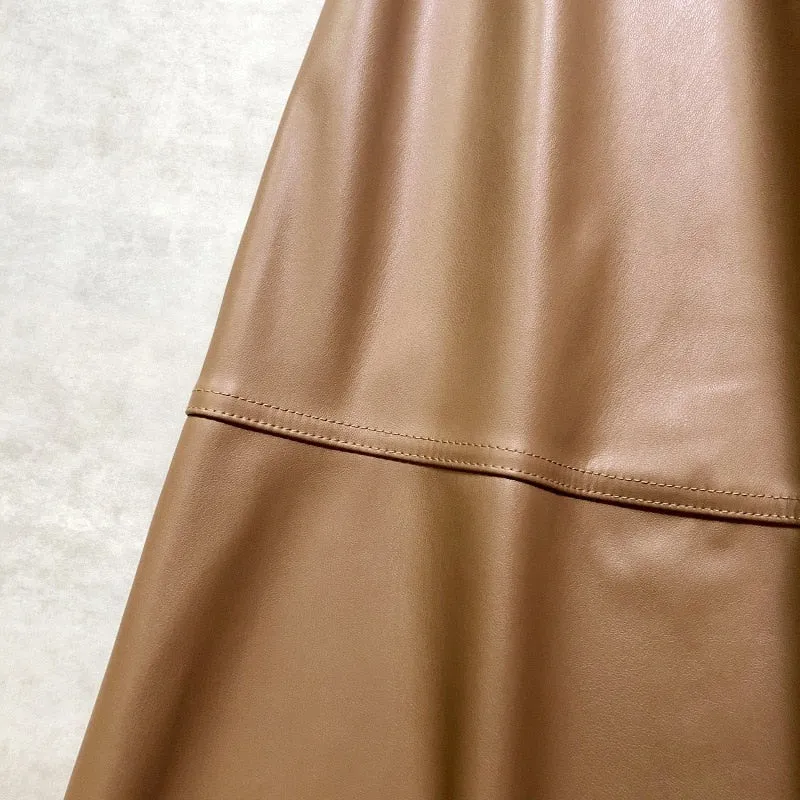 Brea Faux Leather Flare Midi Skirts