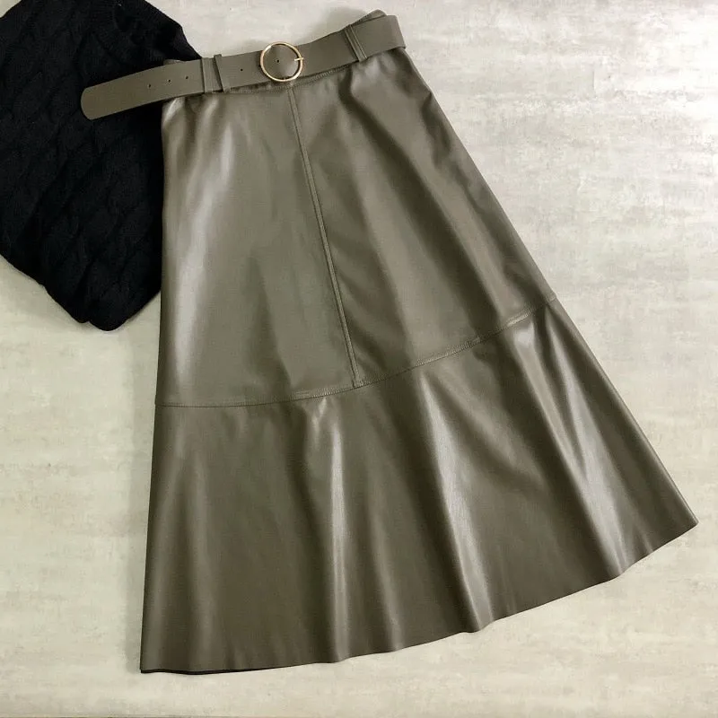 Brea Faux Leather Flare Midi Skirts