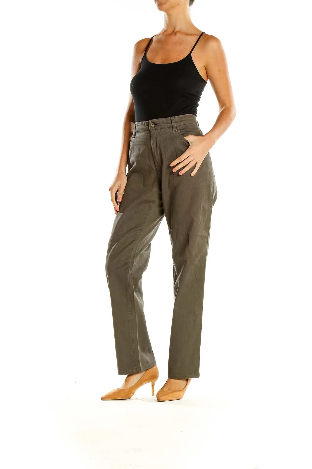 Brown Textured Casual Trousers