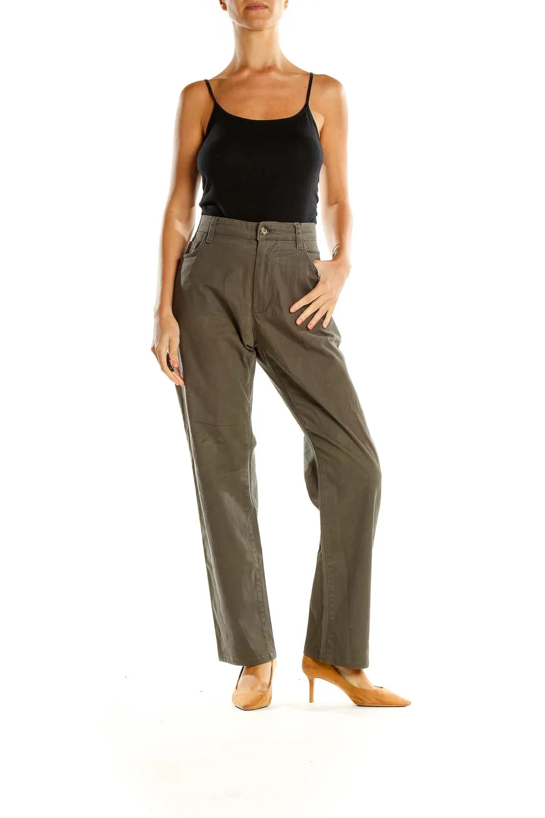 Brown Textured Casual Trousers