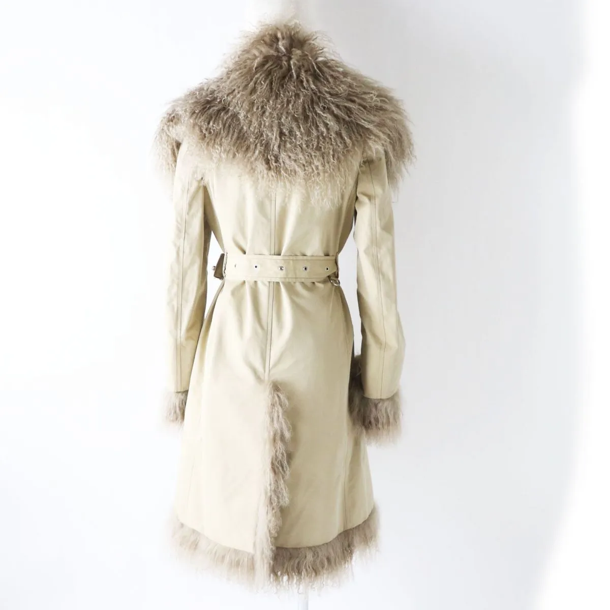 Burberry Lamb Fur Long Trench Coat Beige