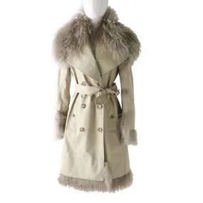 Burberry Lamb Fur Long Trench Coat Beige