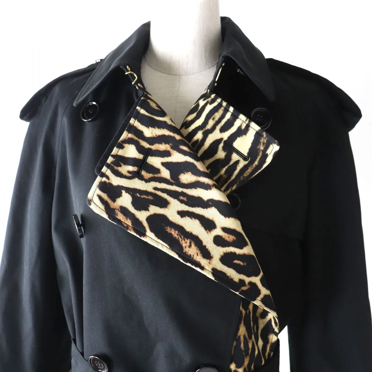 Burberry Leopard Liner Trench Coat Black 40