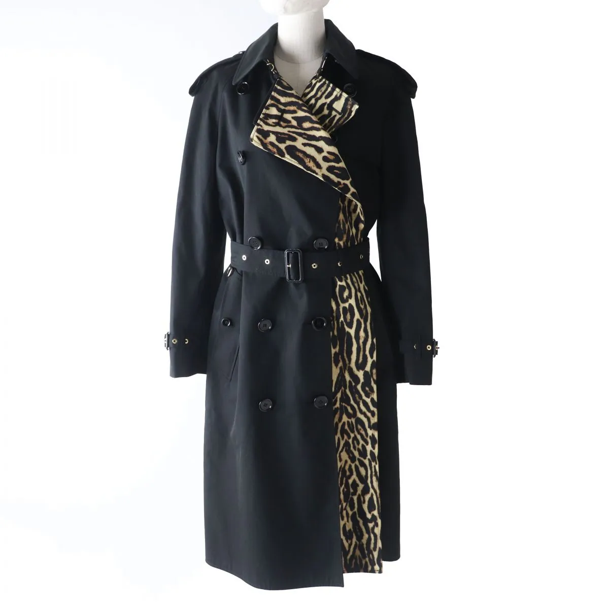 Burberry Leopard Liner Trench Coat Black 40