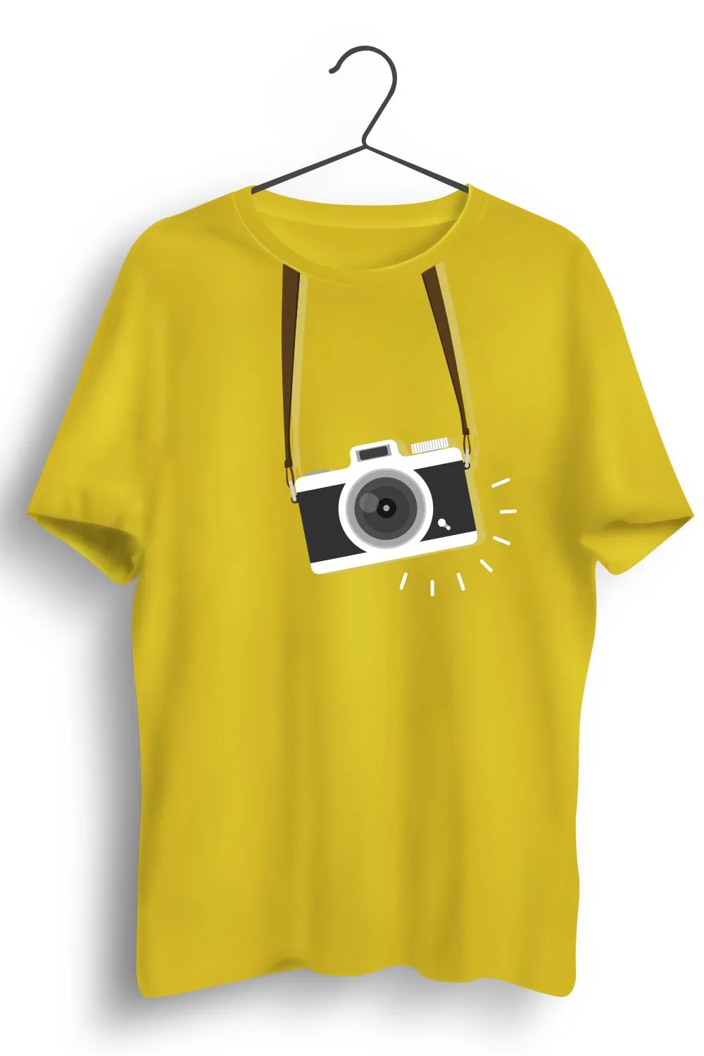 Camera Strap Graphic Printed Yellow Tshirt