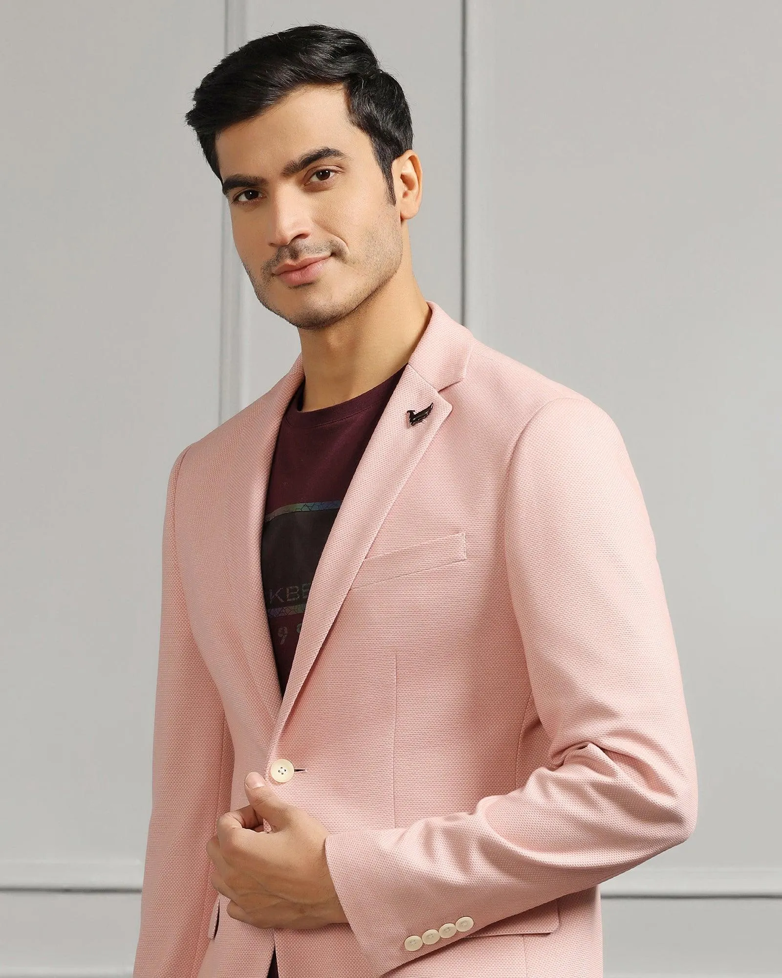 Casual Dusty Pink Textured Blazer - Ken