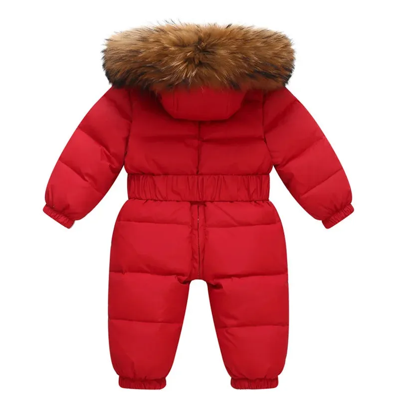 Children Winter Overalls Waterproof Hooded Girl Down Jacket Baby Boy Warm Jumpsuit Toddler Girl Faux Fur Ski Suit Kids Snowsuit