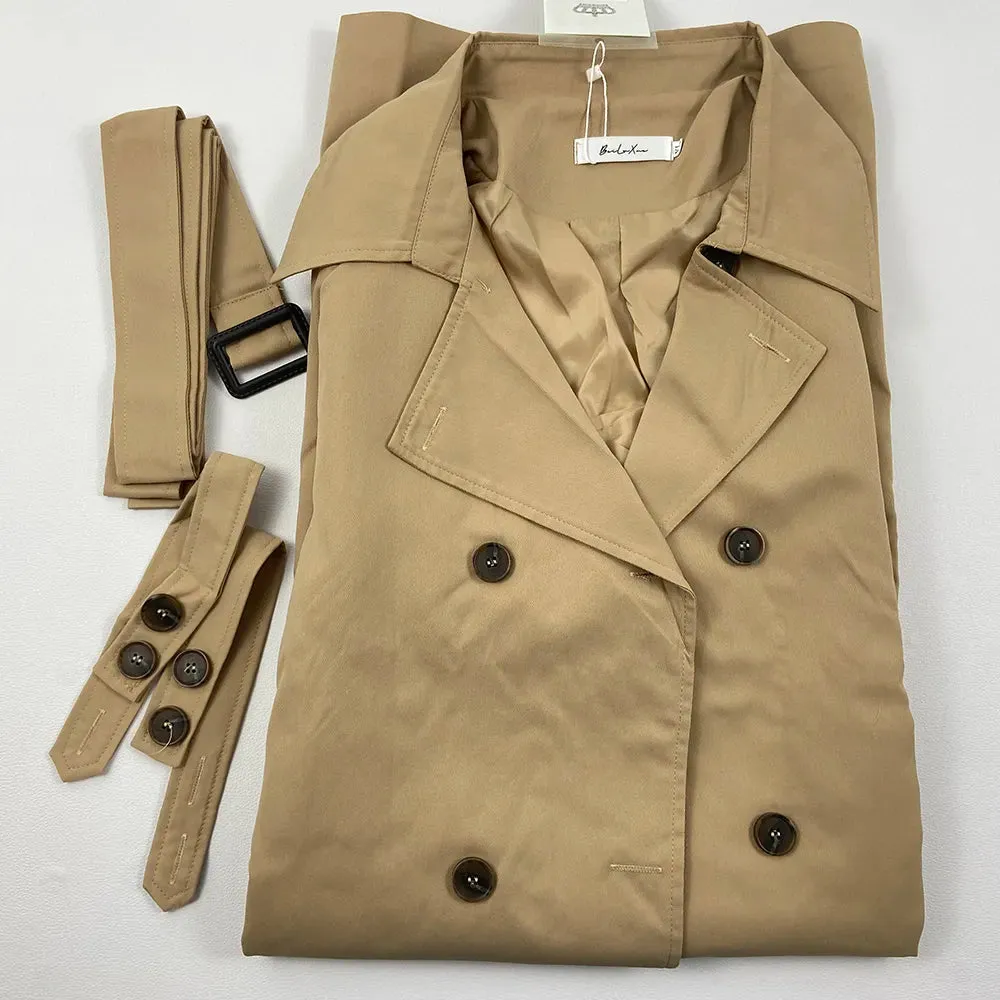 Classic Khaki Long Trench Coats Women Oversize