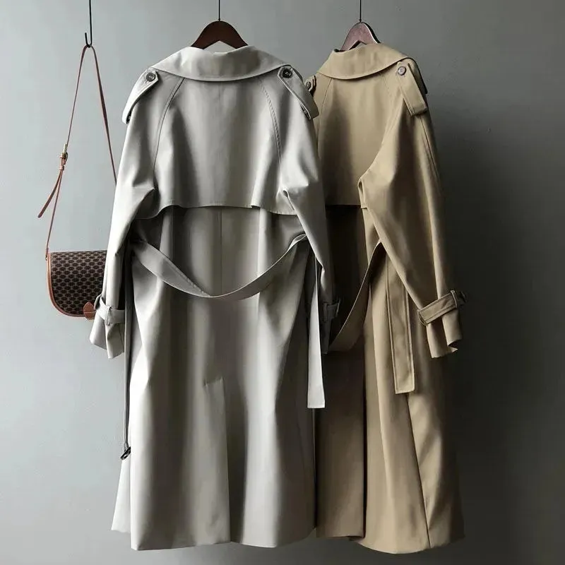 Classic Khaki Long Trench Coats Women Oversize