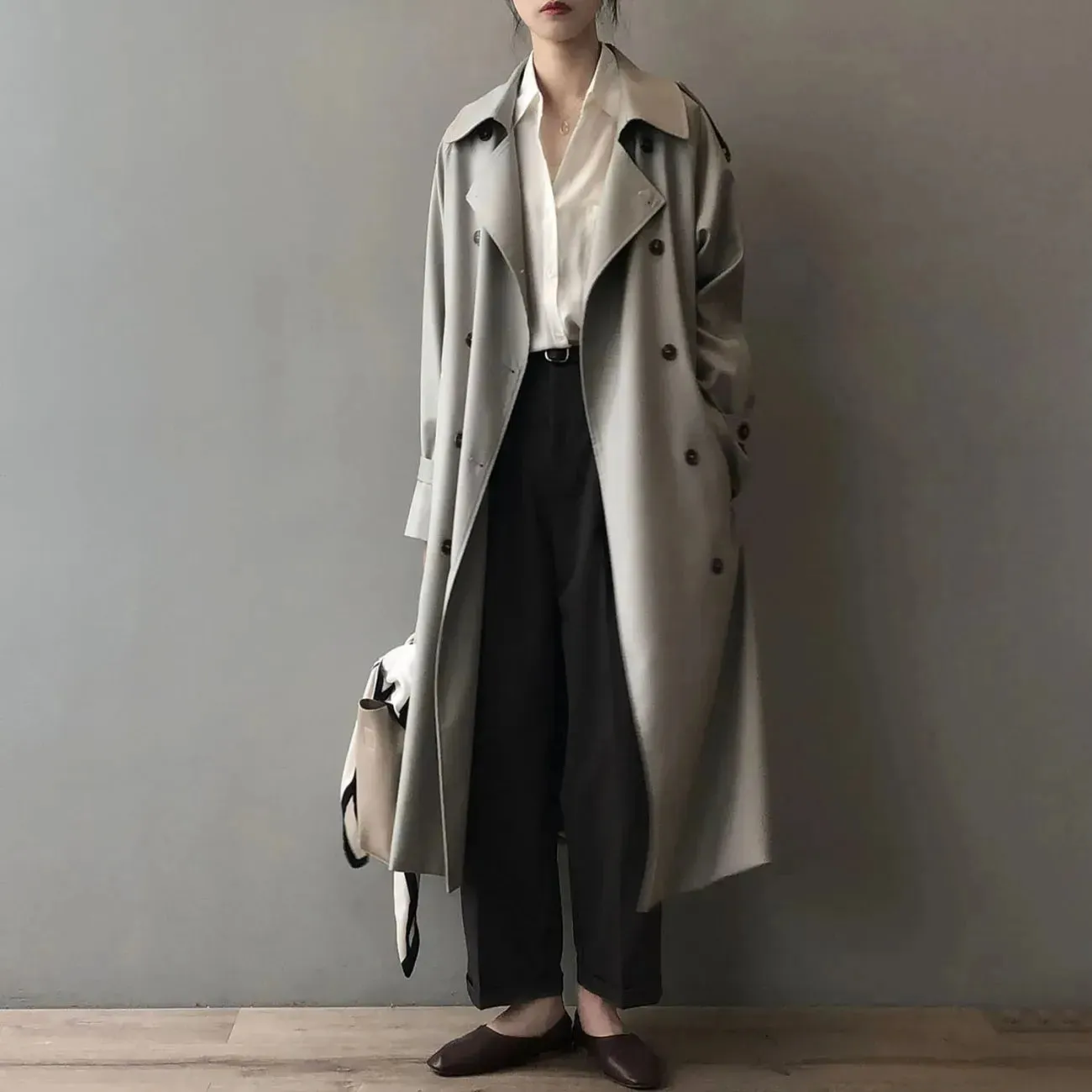 Classic Khaki Long Trench Coats Women Oversize