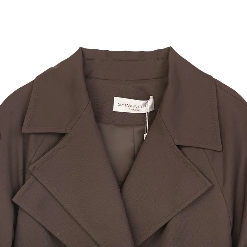 Dark Brown Belted Trench Coats Double Collar