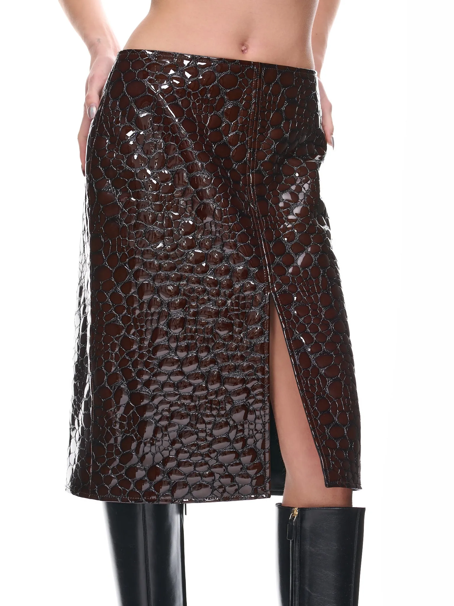 Embossed Leather Skirt (743692V2S60-2176-HENNA)