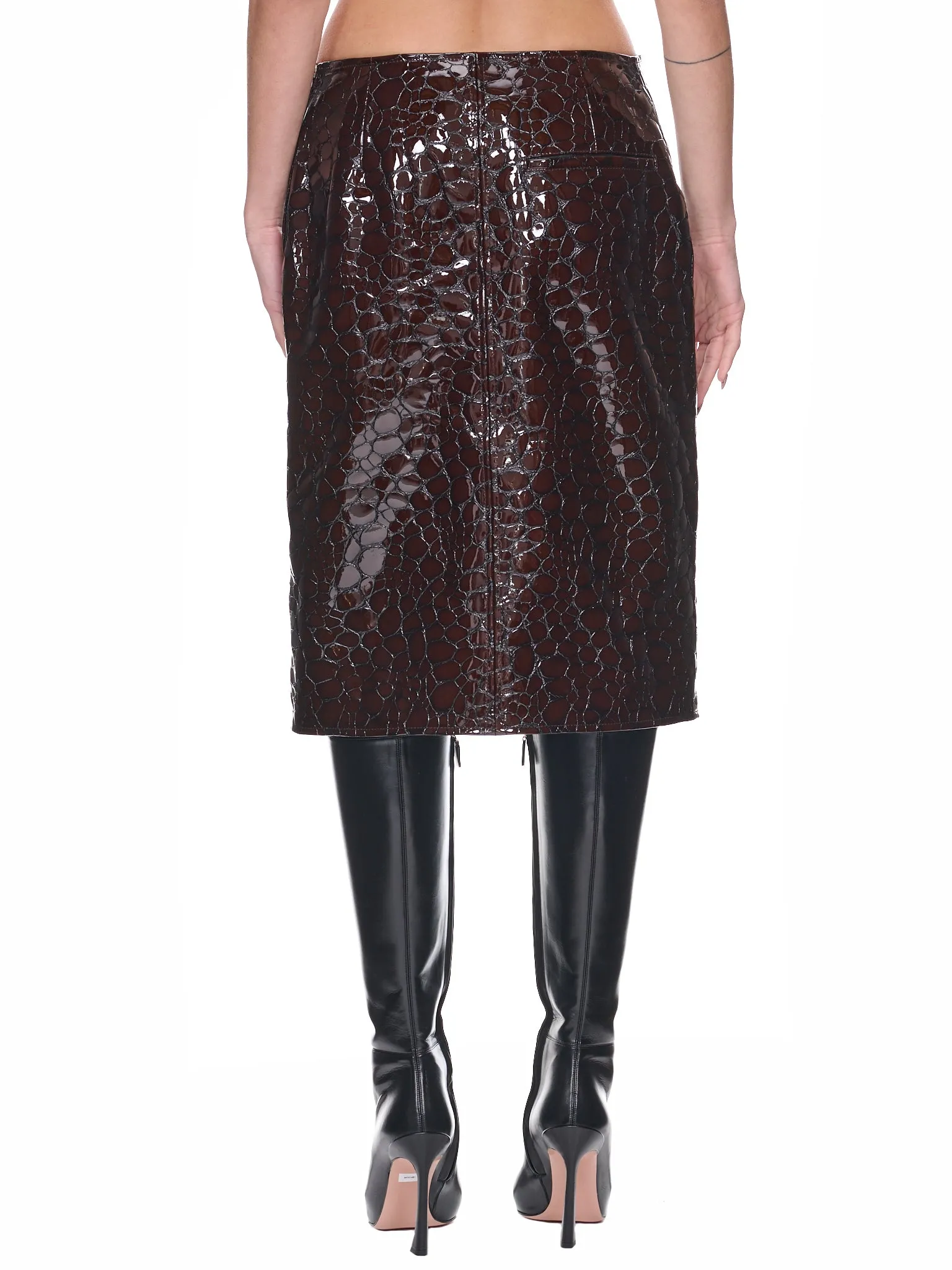 Embossed Leather Skirt (743692V2S60-2176-HENNA)