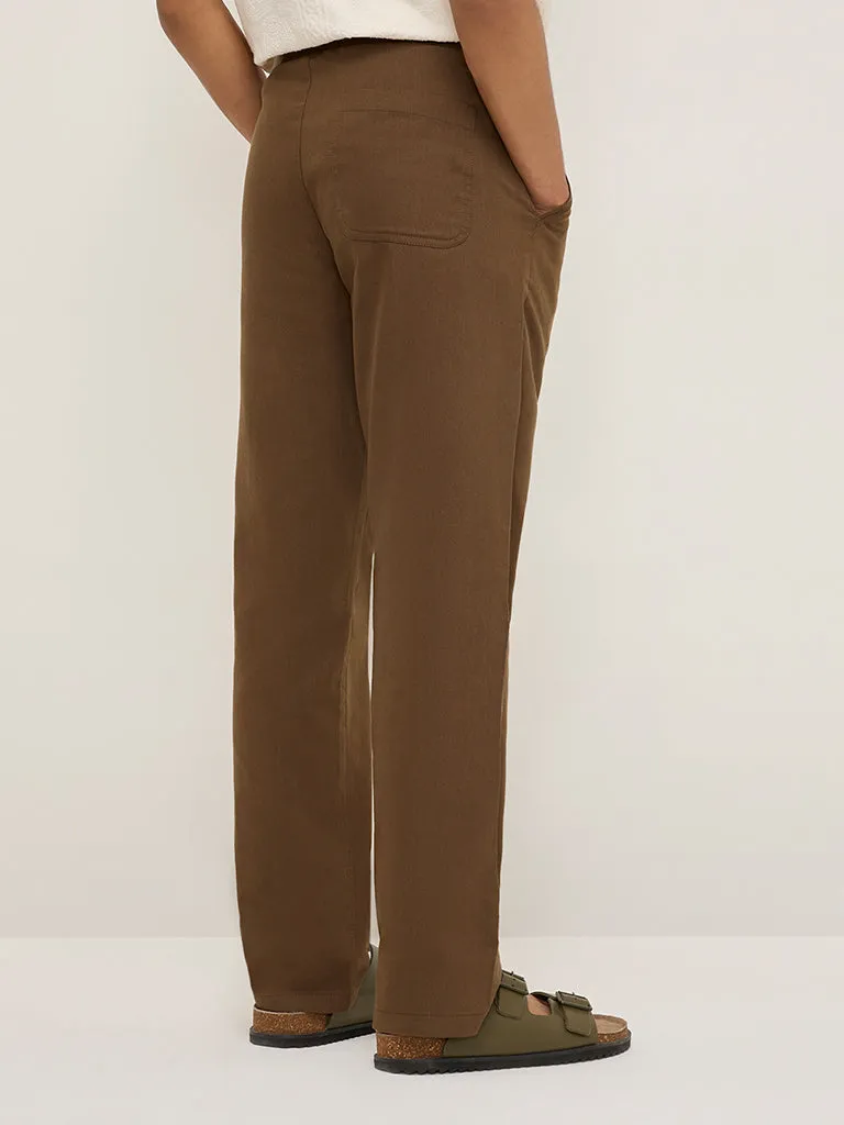 ETA Taupe Relaxed-Fit Mid-Rise Cotton Chinos