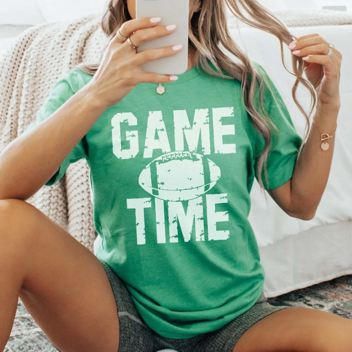 Game Time Distressed Football Graphic Tee