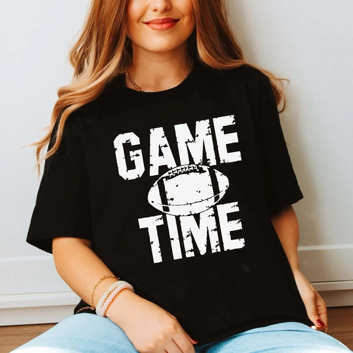 Game Time Distressed Football Graphic Tee