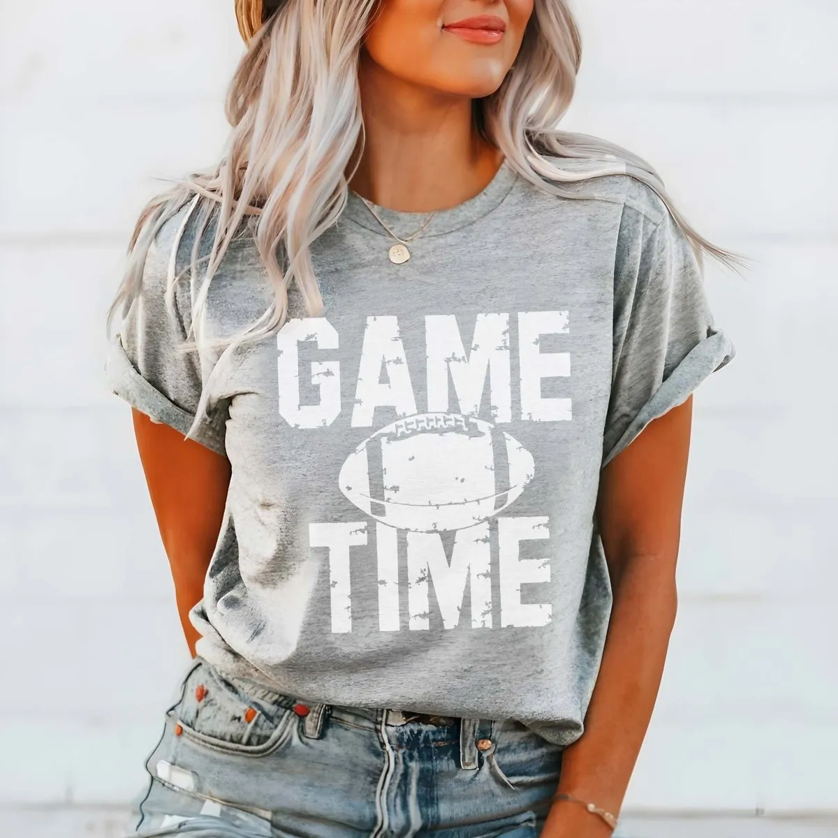 Game Time Distressed Football Graphic Tee