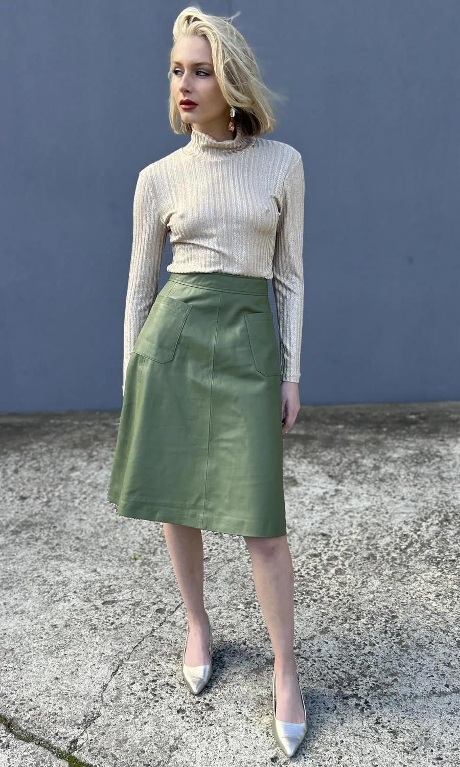 hoss Jules Leather Pocket Skirt - Green