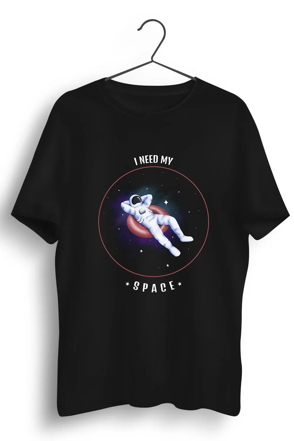 I Need My Space Graphic Printed Black Tshirt