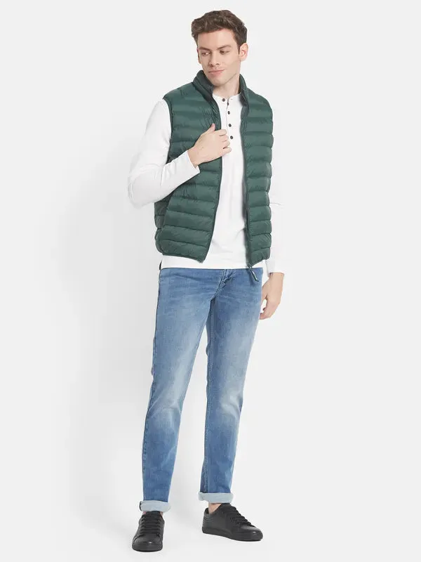 Men Green Solid Puffer Jacket