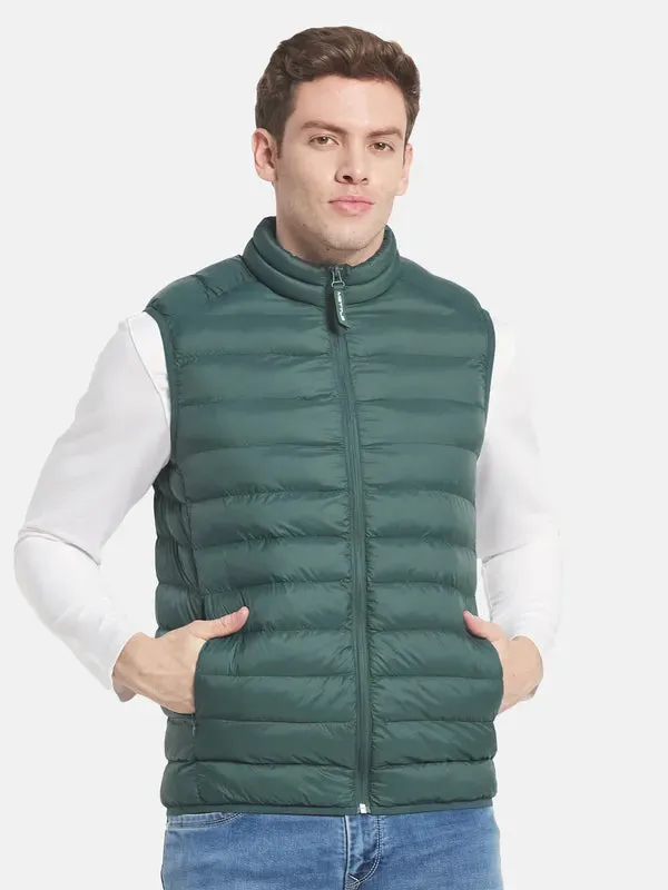 Men Green Solid Puffer Jacket