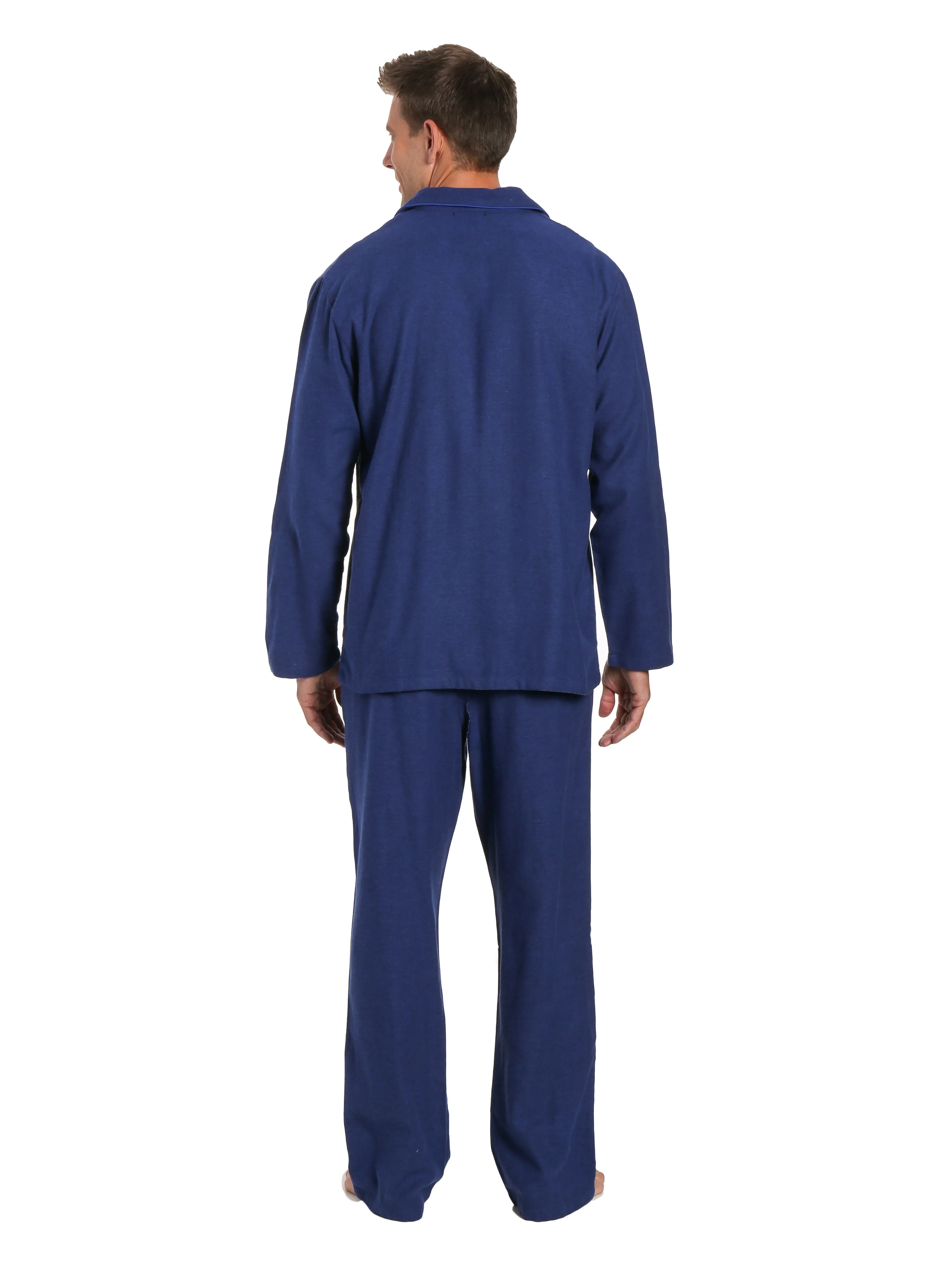 Men's 100% Cotton Flannel Pajama Set - Herringbone Navy