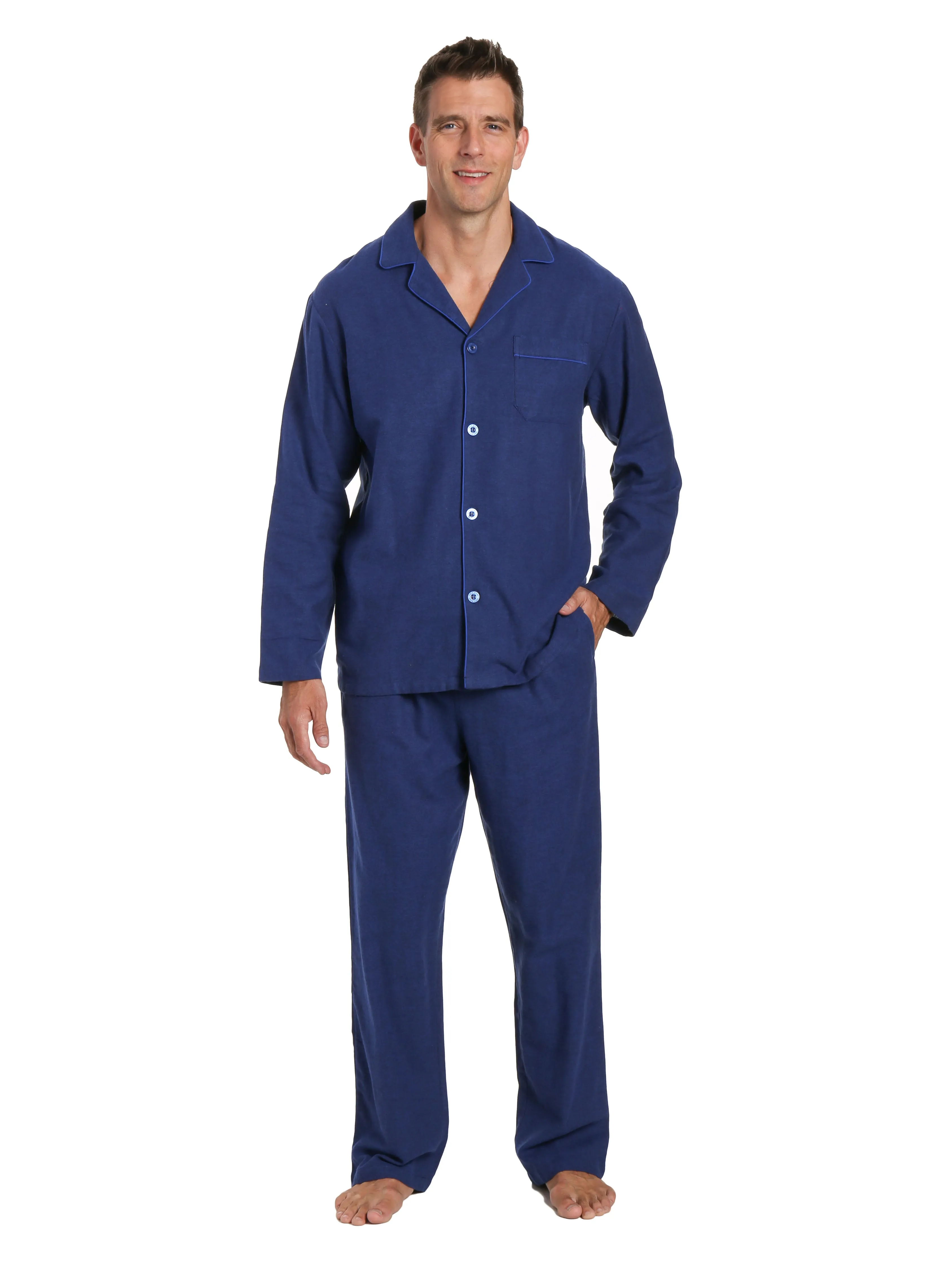 Men's 100% Cotton Flannel Pajama Set - Herringbone Navy