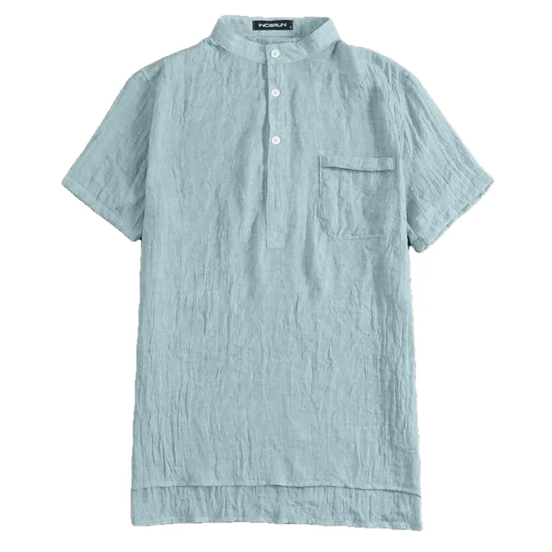 Mens Casual Shirts Short Sleeve V Neck Basic Blouse