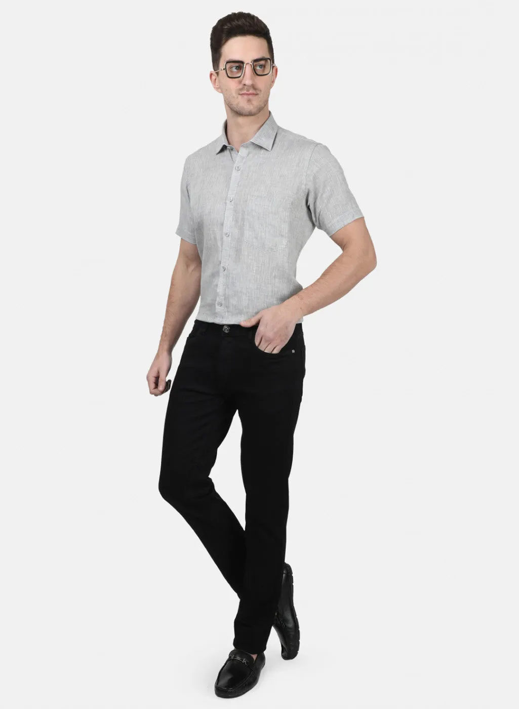 Mens Grey Solid Shirts