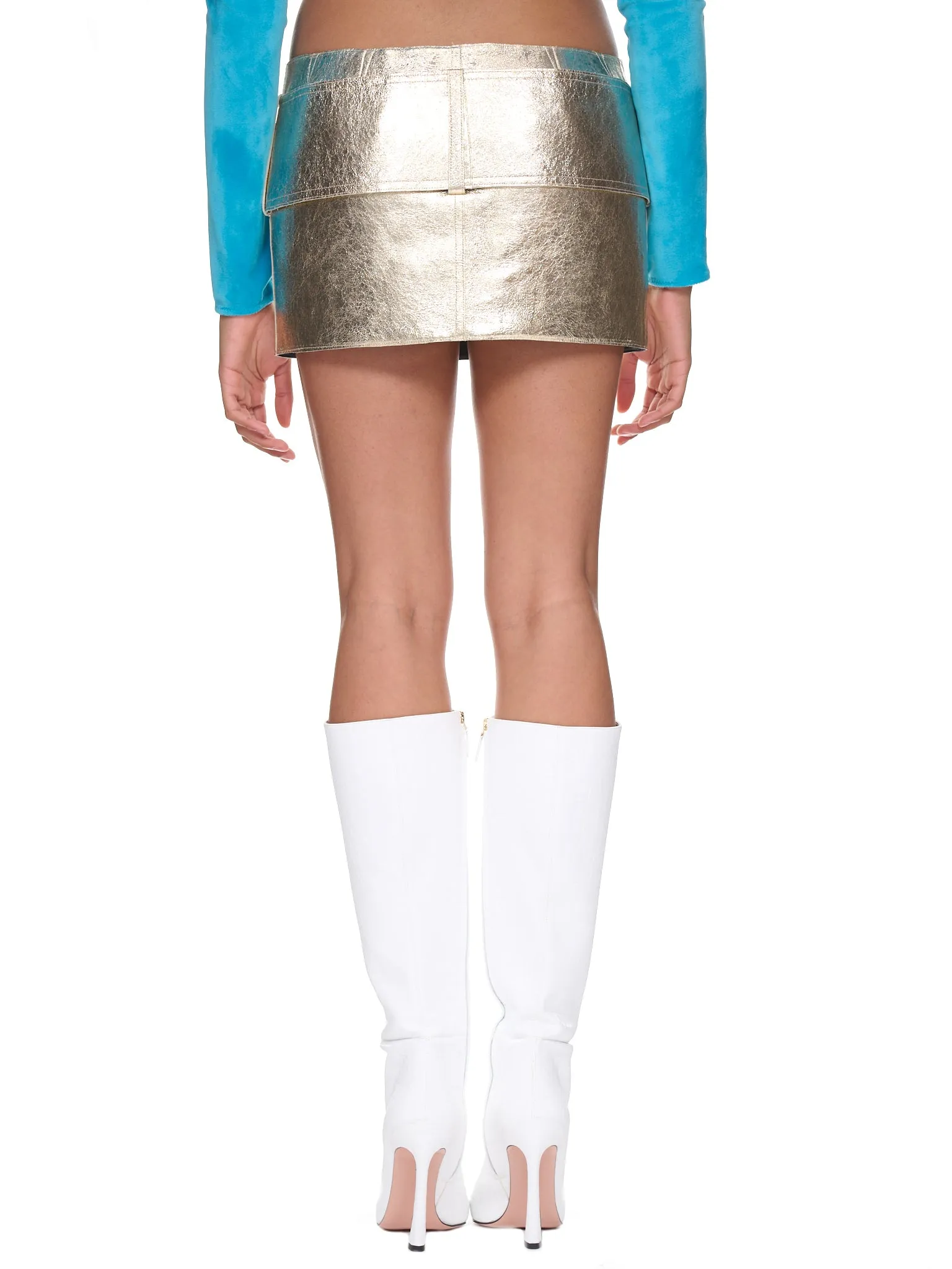 Metallic Leather Mini Skirt (#002068-108-PLATINUM)