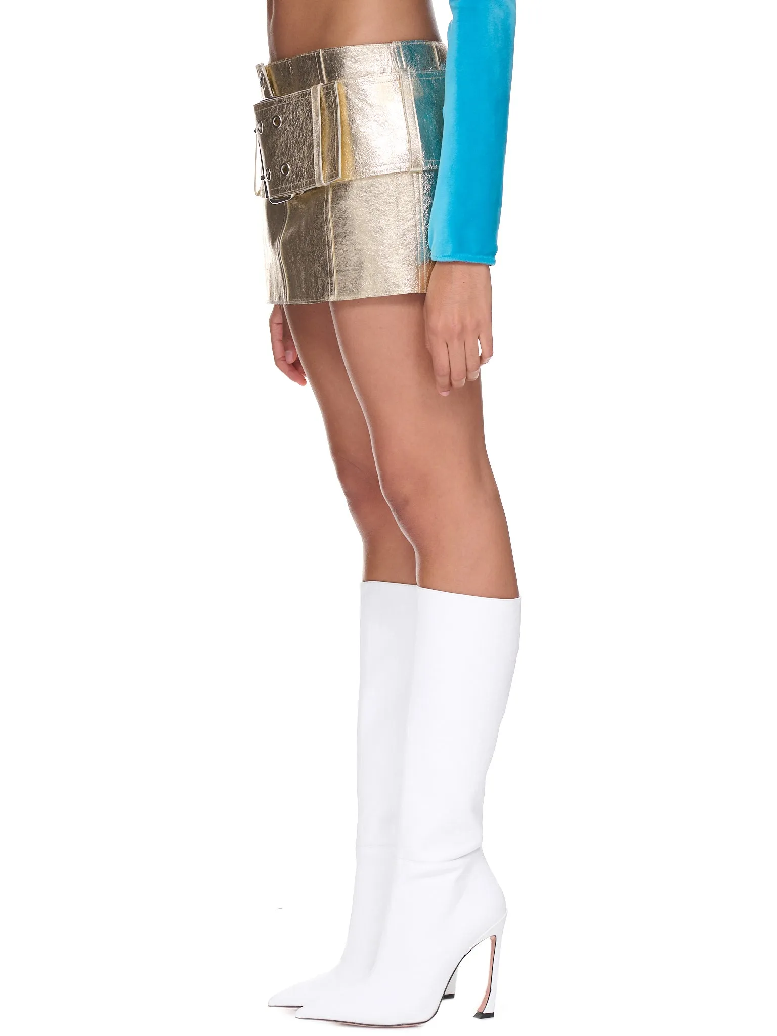 Metallic Leather Mini Skirt (#002068-108-PLATINUM)