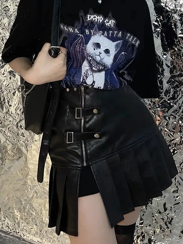 Punk rivet leather skirt