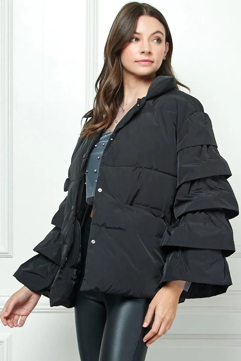 Ruffle Black Puffer Jacket